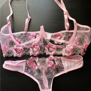 Floral Embroidered Pink Lingerie Set